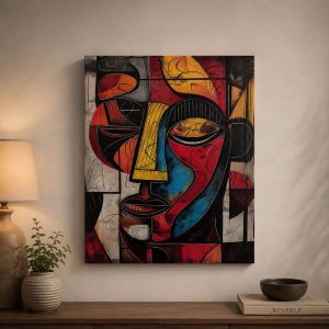 African Abstract Face” Framed Canvas